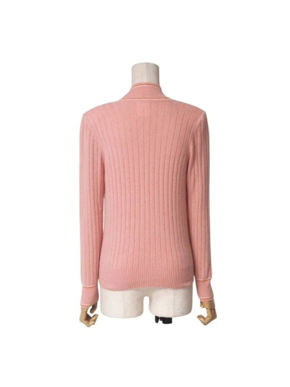 Chanel Knit 01 P CC Logo Coco Mark All Cashmere Sweater V-neck Pink - Picture 2 of 8